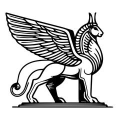 Mythical Winged Beast Silhouette, Winged Bull