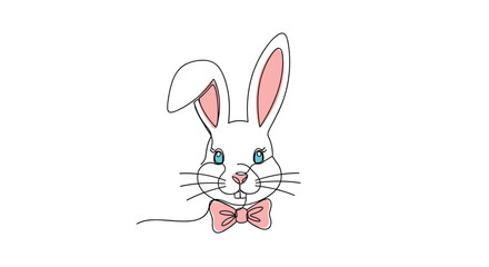 Fototapeta premium An adorable white bunny wearing a pink bow tie with blue eyes and long ears is looking forward.