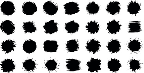 Vector art of collection of black ink brush strokes and splatters