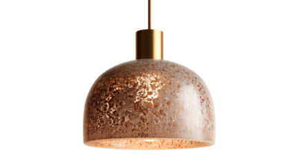 A bronze-toned pendant lamp with a textured glass shade