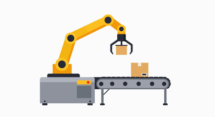 Fototapeta premium Precision Automation: Robotic Arm and Conveyor System for Industrial Efficiency