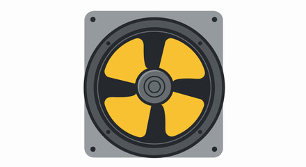 Precision Cooling: Flat Design Illustration of a High-Performance System Fan with Bright Yellow Blades