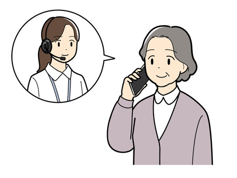 A senior woman calling a call center