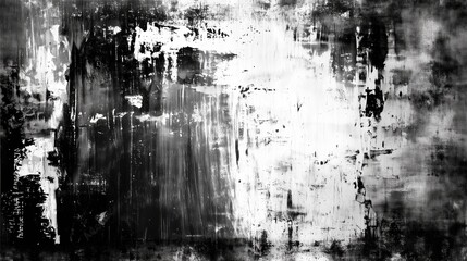 Obraz premium Abstract grunge background with black and white paint texture, rough brush strokes and old concrete wall surface, high resolution distressed artistic design concept.