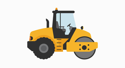 Heavy Duty Yellow Road Roller Compactor Illustration for Construction