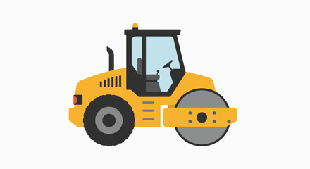 Fototapeta premium Vibrant Yellow Road Roller Compactor Machine Isolated Vector Illustration for Construction & Infrastructure Projects