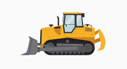 Heavy-Duty Yellow Bulldozer Vector Illustration: Powerful Earthmoving Machine Side View