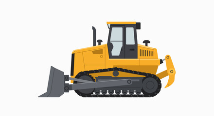 Robust Yellow Tracked Bulldozer Flat Vector Illustration