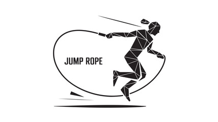 Obraz premium Dynamic geometric silhouette of a woman energetically jumping rope, showcasing fitness, agility, and modern athletic design for sports and lifestyle branding.