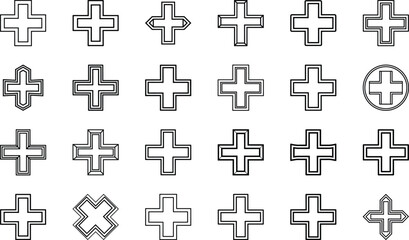 Obraz premium Medical Healthcare Icons Set – Hospital, Emergency, Doctor, Ambulance, First Aid Kit, Stethoscope, Syringe, Thermometer, Vaccine, Heartbeat, and Medical Cross Line Icons on White Background for Health