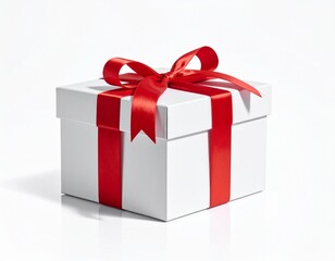 Fototapeta premium White Gift Box with Shiny Red Ribbon