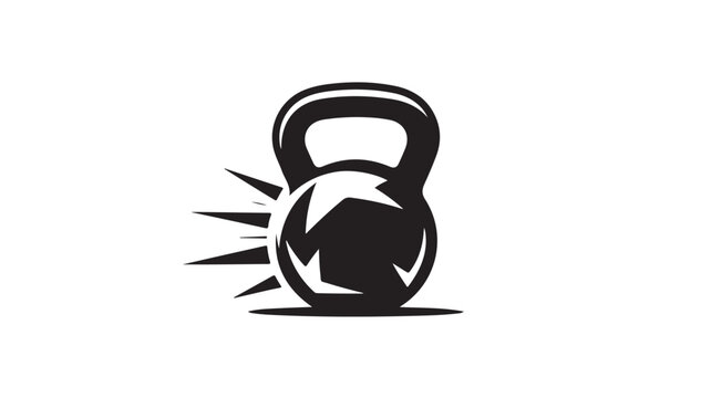 Dynamic black kettlebell icon with energetic motion lines, symbolizing strength, power, and intense workout motivation for fitness and sports branding.