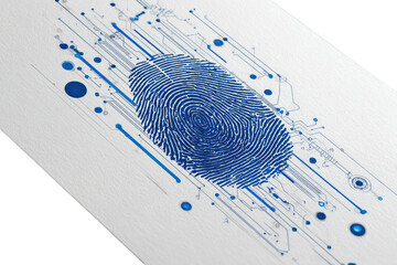 Abstract fingerprint graphic overlaid with circuit lines
