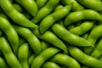 Abundance of Fresh Edamame Pods with Vibrant Green Texture