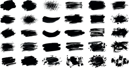 Vector art of collection of black ink brush strokes and splatters