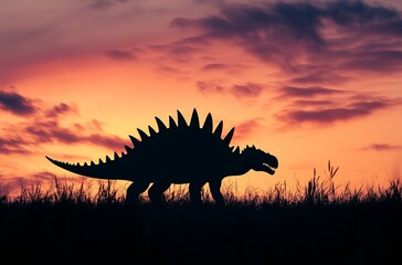 Silhouette of a Stegosaurus at sunset