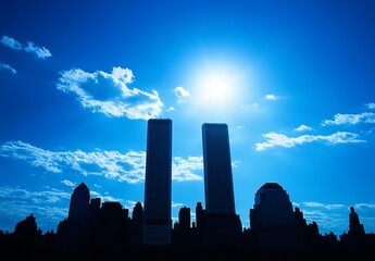 Silhouette of NYC skyline, twin towers