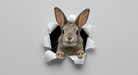 Obraz premium Rabbit peeking through hole