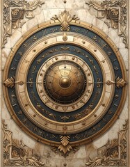Ornate circular design on a marble-like background