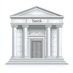Classic bank building, light gray marble facade, columns, steps