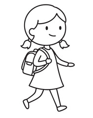Drawing of a girl going to school with a backpack.