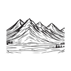 Black and White Mountain Illustration Image in Minimalist Line Art Style, Clean and Elegant Design