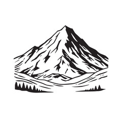 Black and White Mountain Illustration Image in Minimalist Line Art Style, Clean and Elegant Design