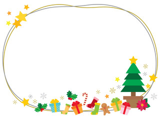 クリスマスアイテムのラインフレーム/金・銀