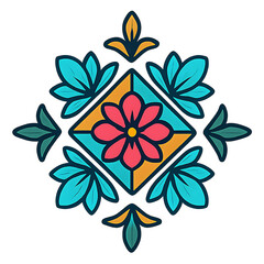 Floral Mandala Design with Geometric Elements and Vibrant Colors.