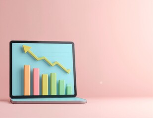 A sleek tablet displaying a vibrant upward graph, symbolizing growth and success, set against a modern office background with soft lighting.