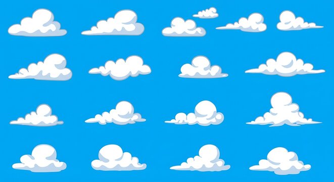 Cartoon cloud collection on blue sky background for decorative design