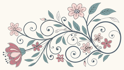 Traditional Vintage Seamless Floral Vector Pattern with Oriental Abstract Swirls and Decorative Background 