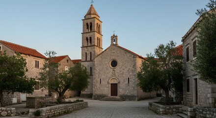 Obraz premium Old stone church square