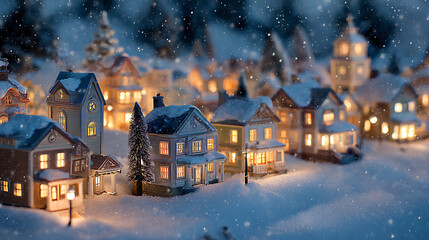 Snow falling gently on a quiet Christmas village (2)