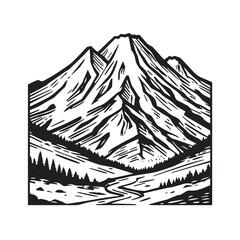 Black and White Mountain Illustration Image in Minimalist Line Art Style, Clean and Elegant Design