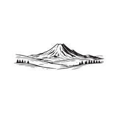 Black and White Mountain Illustration Image in Minimalist Line Art Style, Clean and Elegant Design