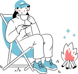 Drinking Coffee by Campfire Illustration