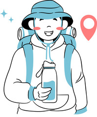 Illustration of Smiling Hiker With Water Bottle