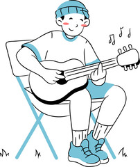 Illustration of Man Playing Guitar on Chair