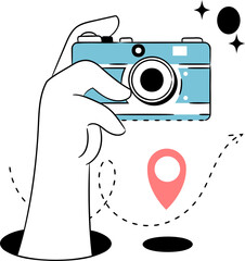 Hand Holding Camera with Map Pin