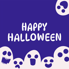 Happy Halloween Greeting Card Vector with Cute Ghosts Illustration