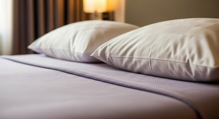 Comfortable hotel bed with clean white pillows and crisp linens ready for guests