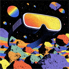 virtual reality glasses in space. space galaxy, vector image. modern technology