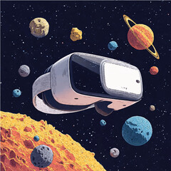 virtual reality glasses in space. space galaxy, vector image. modern technology