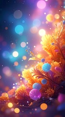 Magical, vibrant floral scene with glowing bokeh