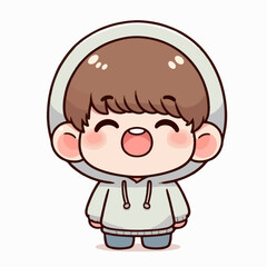 Obraz premium vector illustration of a little boy laughing and wearing a hoodie