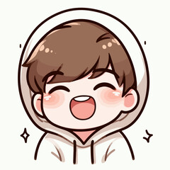 Obraz premium vector illustration of a little boy laughing and wearing a hoodie