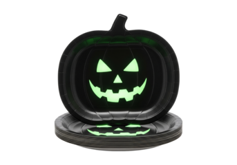 Halloween Pumpkin and Themed Disposable Plates – Glow-in-the-Dark, Skull, Witch Hat, Cat Face, Metallic, Pastel, Glitter, Neon & Transparent Party Tableware