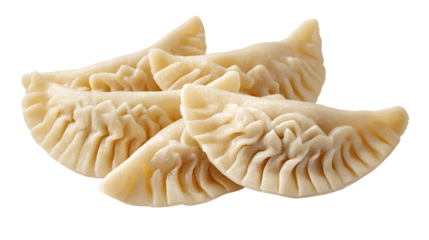 Fresh white dumplings with soft dough texture delicious traditional food snack prepared for cooking or steaming isolated on white background
