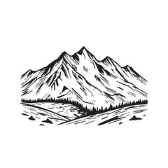 Black and White Mountain Illustration Image in Minimalist Line Art Style, Clean and Elegant Design